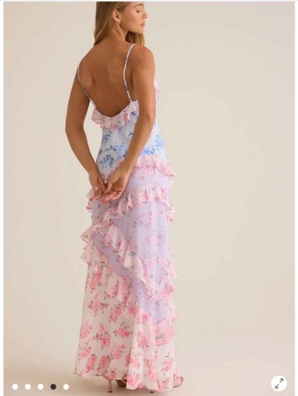 Altar'd State Mirelda Pink & Blue Floral Ruffle Tiered Maxi Dress - Picture 2 of 8